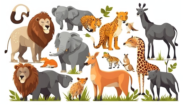 Cartoon drawn animals from the country of Africa