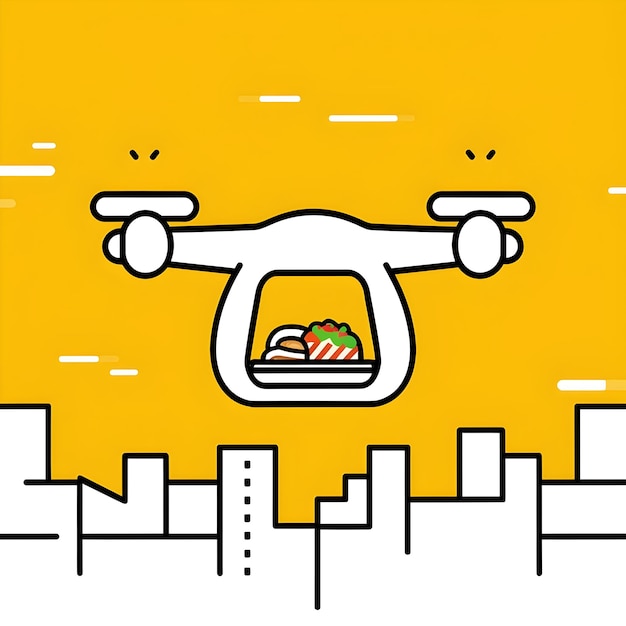 a cartoon of a drone with a picture of a food on it