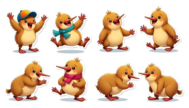 cartoon ducklings cartoon kiwi various poses cute ducklings brown duckling yellow duckling hap