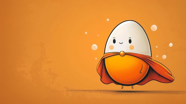 A cartoon egg with a cape on its head