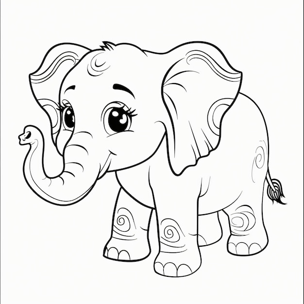 cartoon of a Elephant children coloring book page