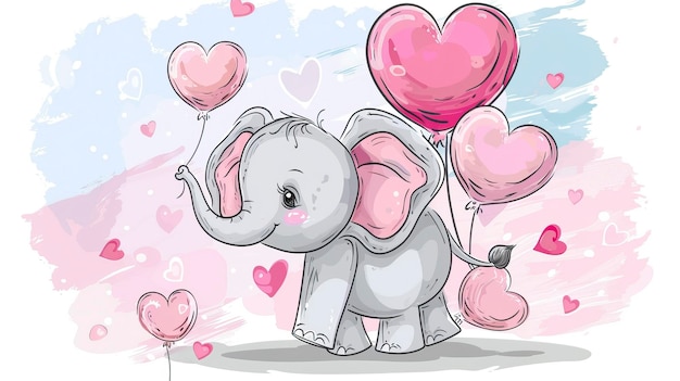 Cartoon elephant holding love balloons ar 169 style raw Job ID e6412774fbb34f10977ad5a96558c05f