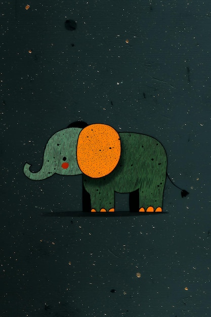 Photo cartoon elephant illustration with a green body and orange ear