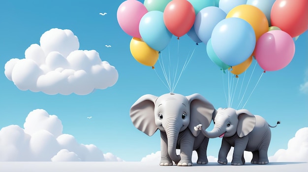 a cartoon of elephants with balloons