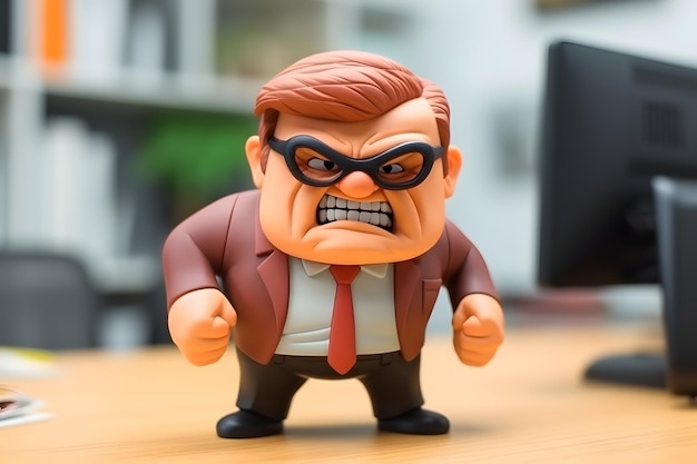 cartoon evil boss with glasses screams with clenched fists Annoyed chef