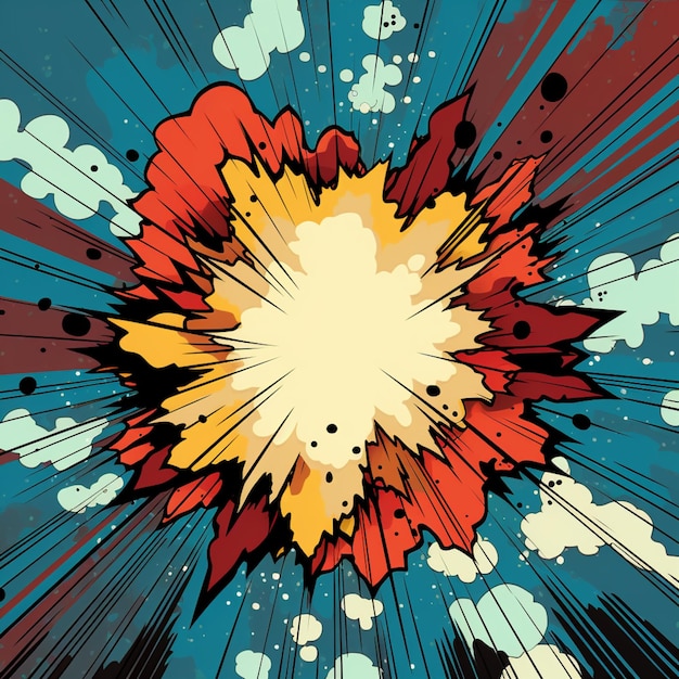 a cartoon explosion of a red and yellow explosion with black spots generative ai