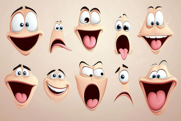 Photo cartoon faces of a man and woman with different expressions