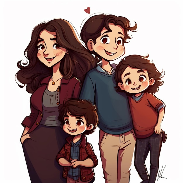 A cartoon of a family with a boy and a girl.