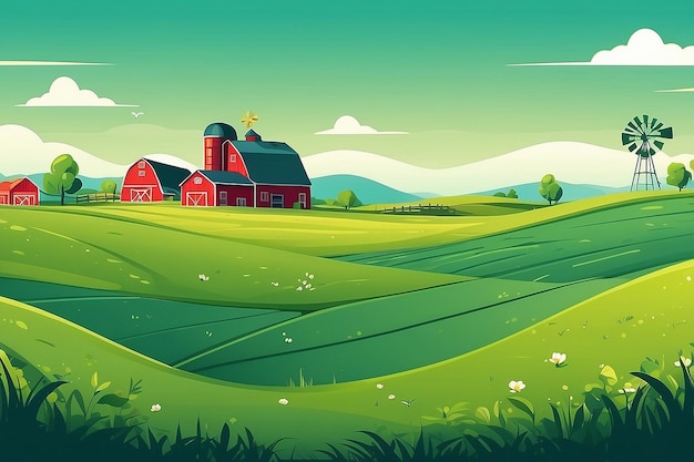 Cartoon farm green field Web banner with copy space Generative AI