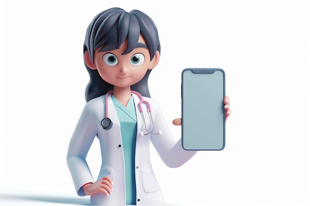 Cartoon Female Doctor Holding a Tablet Computer