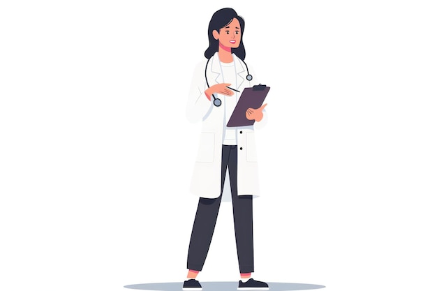 Photo cartoon female doctor with clipboard and stethoscope representing healthcare professionalism