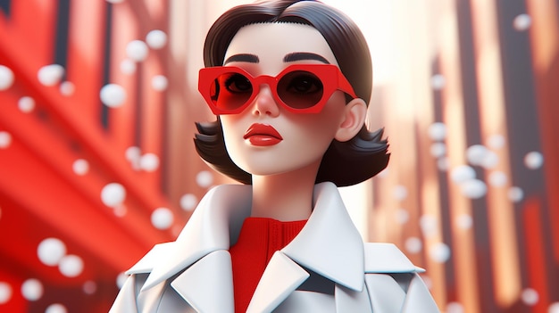 a cartoon of a female doll wearing red sunglasses