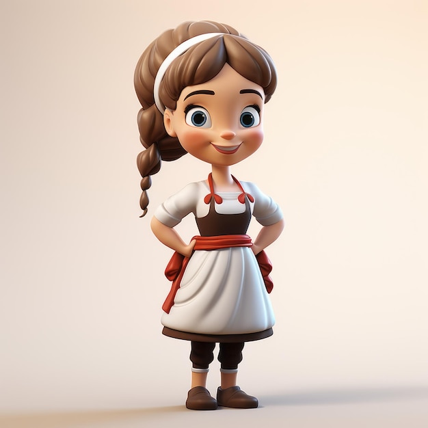 Cartoon Female Figurine With Milkmaid Braids Hairstyle On White Background