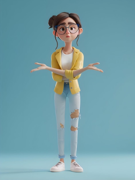 Photo a cartoon figure of a girl with glasses and a yellow jacket