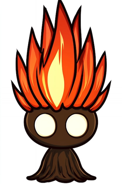 Cartoon Fire Spirit with Orange Hair and White Eyes