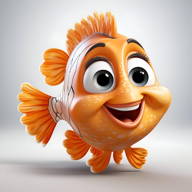 Cartoon fish on white background 3d render illustration square image