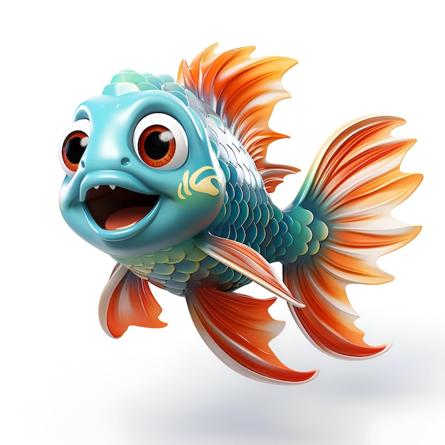 Cartoon fish on a white background Isolated 3D image