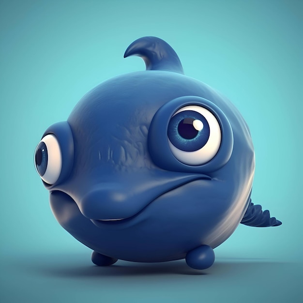 Cartoon fish with blue eyes on blue background 3d render illustration