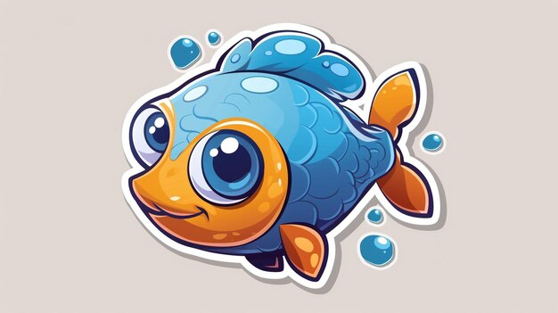 Photo a cartoon fish with a blue face and a yellow fish on the bottom