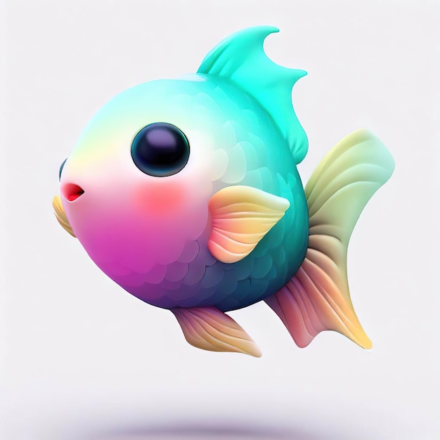 A cartoon fish with a pink nose and a black eye.