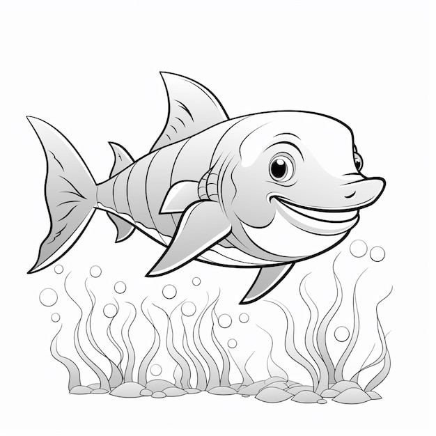 a cartoon fish with a smile on its face swimming in the ocean generative ai