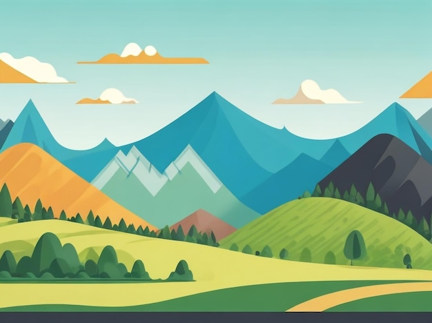 Cartoon FlatStyle Vector Illustration of Paper Landscape