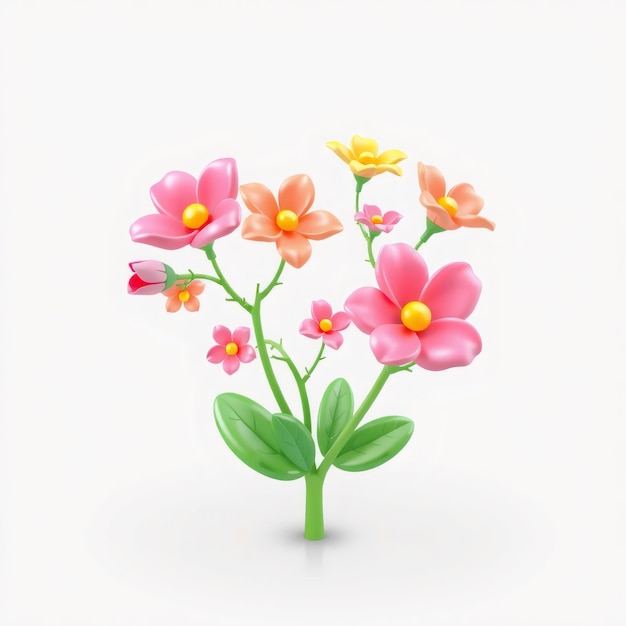 Cartoon floral bouquet with pink and yellow flowers on white background