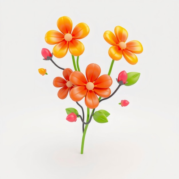 Cartoon flower with buds on a white background