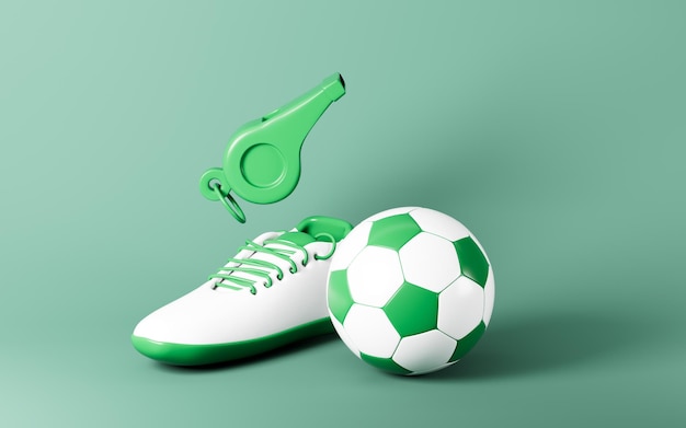 Photo cartoon football boots football and whistle 3d rendering