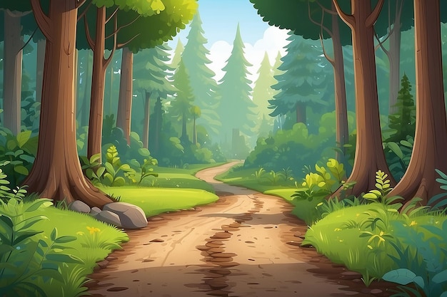 Photo cartoon of forest scene with dirt road