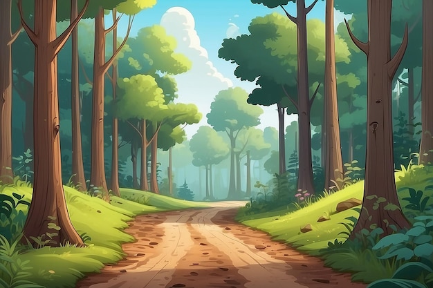 Photo cartoon of forest scene with dirt road