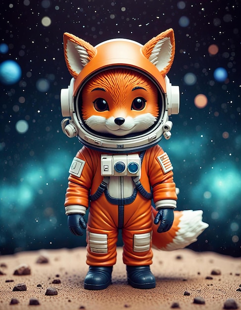 Photo a cartoon of a fox on the ground with a space suit on it