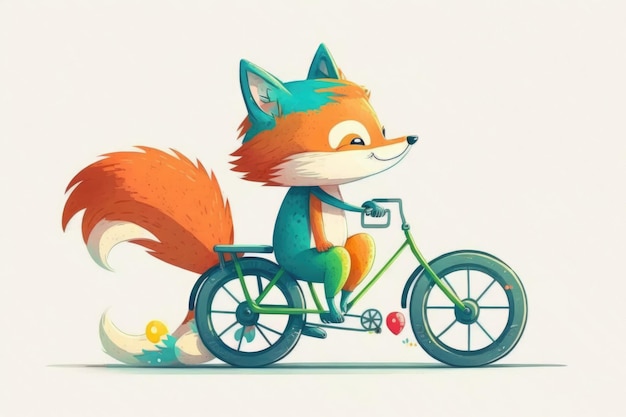 A cartoon of a fox riding a bike with a green handlebars.