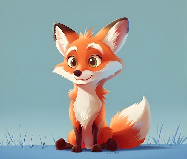 A Cartoon Fox Sitting On A Blue Surface