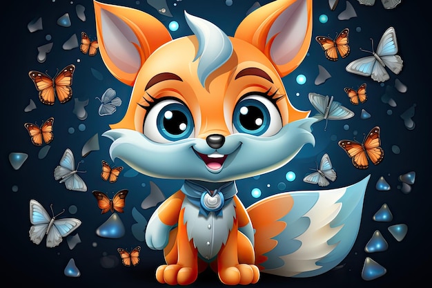 a cartoon of a fox with butterflies on his chest