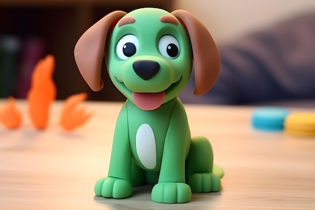 a cartoon friendly dog made of plasticine sits and smiles Pets