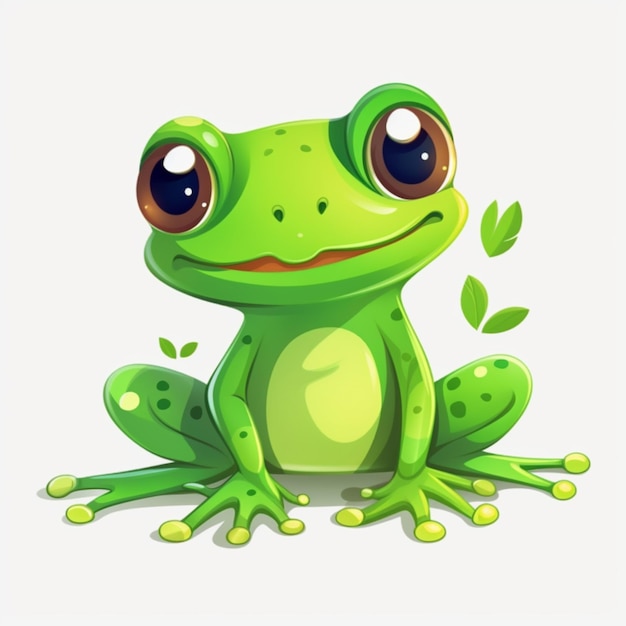 Cartoon frog sitting on the ground with a leaf in its mouth generative ai