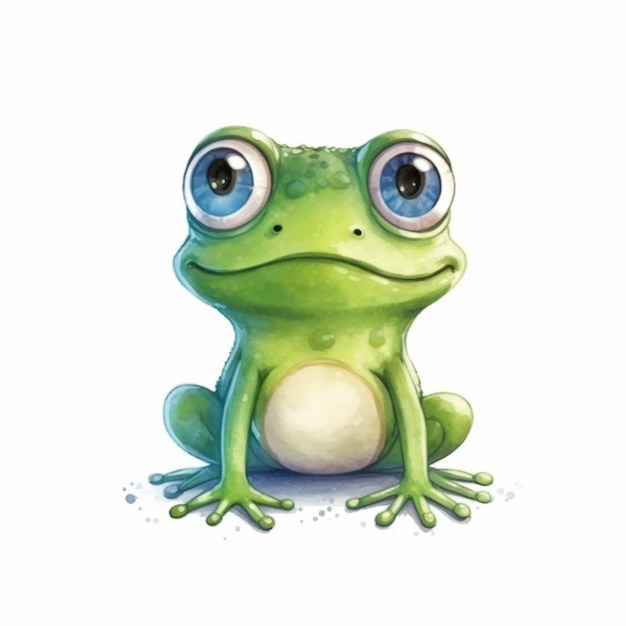 a cartoon frog with big eyes sitting on the ground generative ai