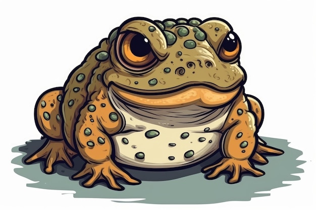 A cartoon frog with a big green toad on its face.