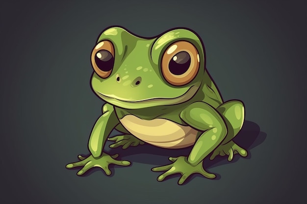 A cartoon frog with a green background and a black and white face.