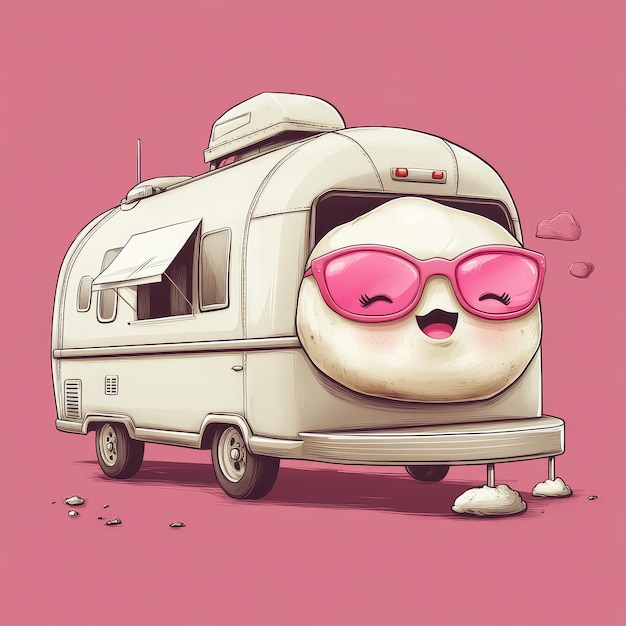 Photo cartoon funny camper with sunglasses isolated on pink background illustration for children