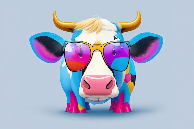 Cartoon funny cow wearing sunglasses standing up isolated ai generative