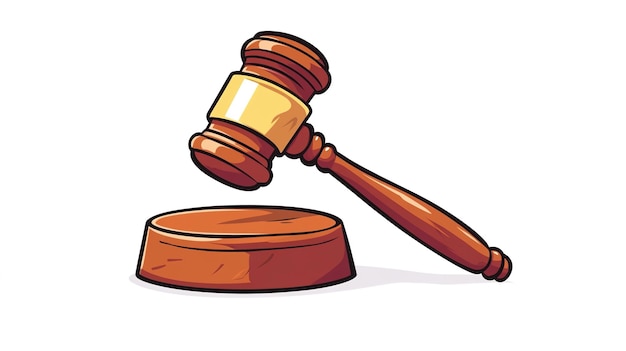 Photo cartoon gavel clipart cartoon illustration on a white background