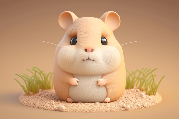 Cartoon gerbil with soft pastel color and a perfectly detailed entire body 3D cute gerbil avatar