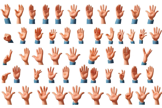 Photo cartoon gesture icon mockupset of people hands clapping giving likes applause ovation celebrating rapture3d rendering on white background