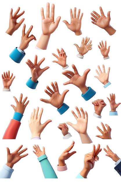 Photo cartoon gesture icon mockupset of people hands clapping giving likes applause ovation celebrating rapture3d rendering on white background