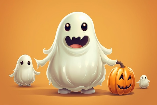 a cartoon of a ghost with a pumpkin on the top.