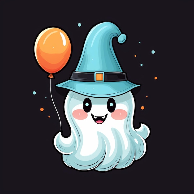 cartoon ghost with a witch hat and a balloon generative ai