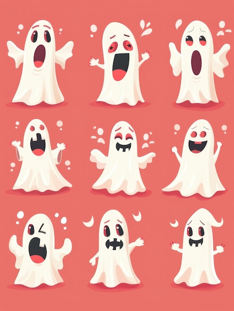 Cartoon Ghosts with Different Expressions