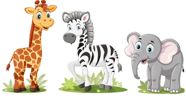 A cartoon giraffe zebra and elephant